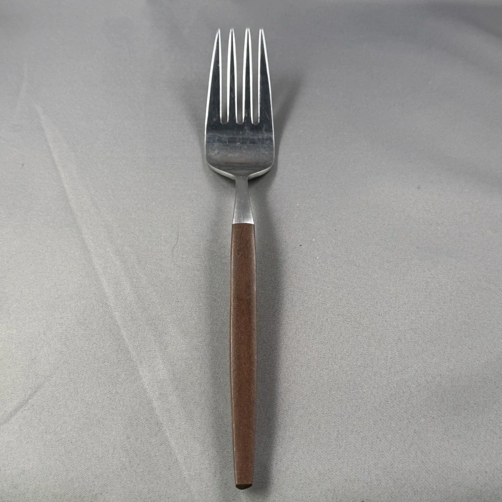 Vintage EKCO Eterna Japan Serving Fork Forged Stainless‎ Wood Handle MCM